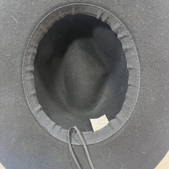 Large Brim Wool Fedora Hat Accented w/Leather Band Trim Black - Picture 11 of 12
